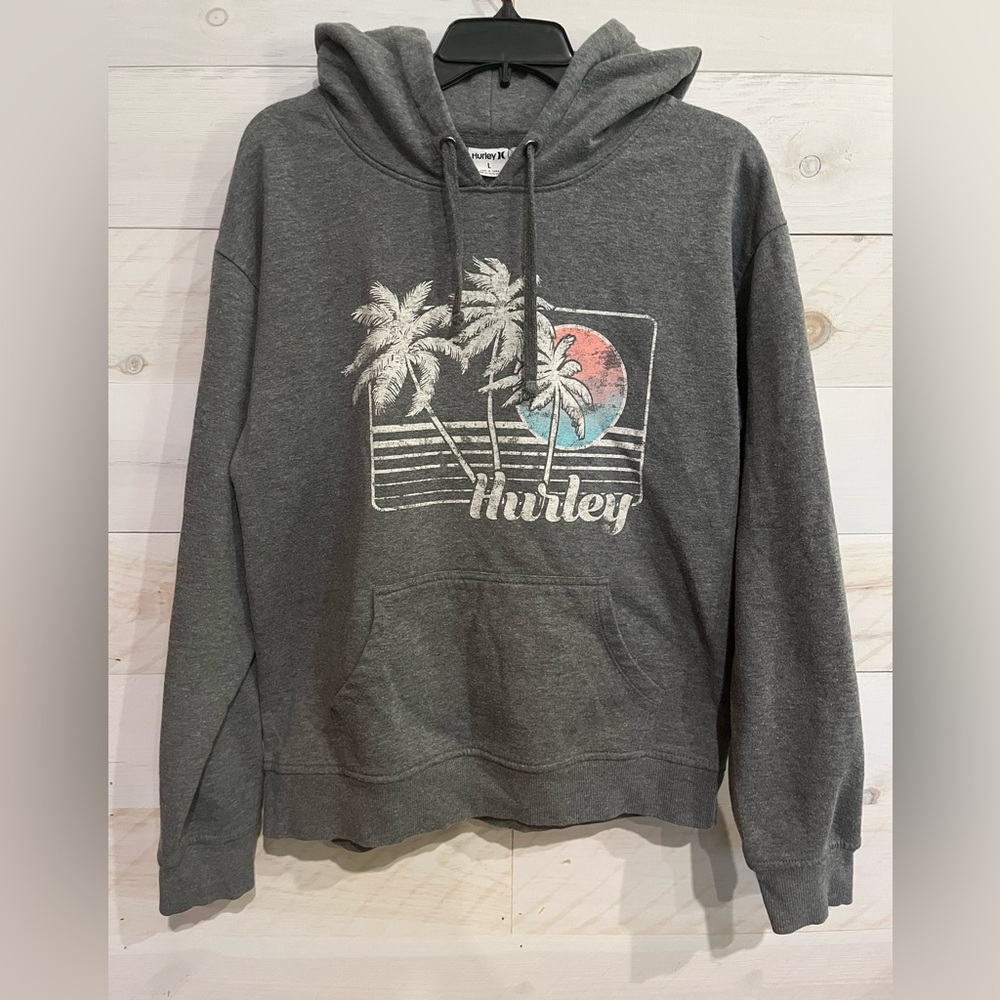 Hurley Gray Hoodie with Tropical Graphic